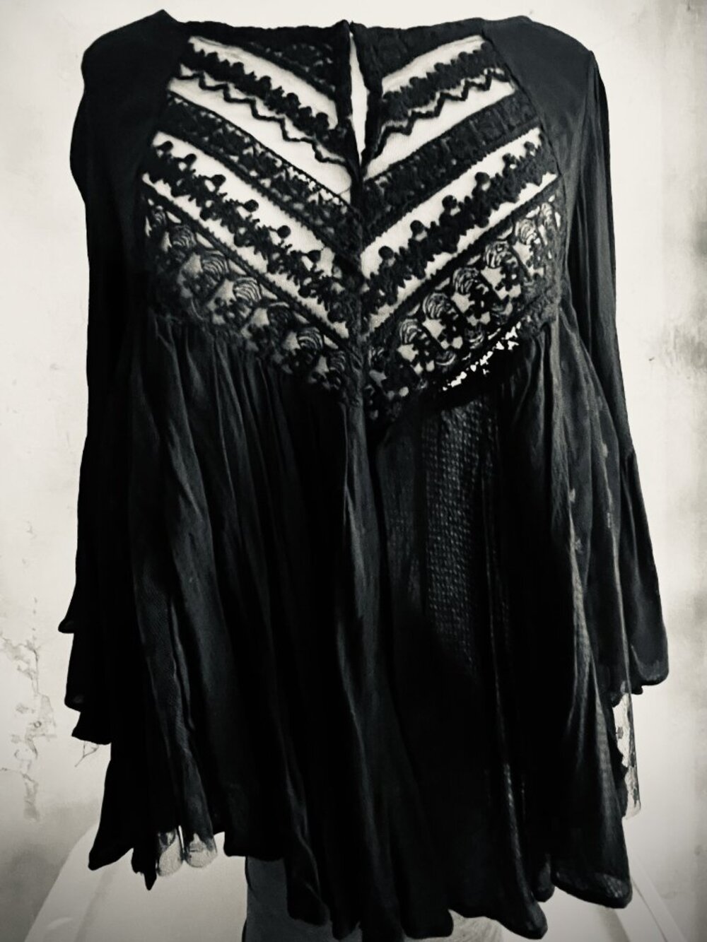 Ciel USA Black Sheer Lace Boho Blouse Size S